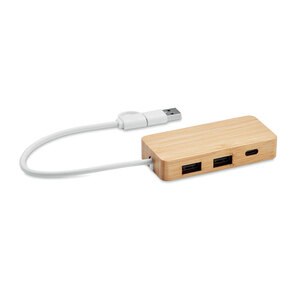 GiftRetail MO2143 - HUBBAM 3-portowy bambusowy hub USB Wood