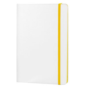 EgotierPro 37088 - Notatnik z białą okładką PU i kolorową gumką COLORE Żółty