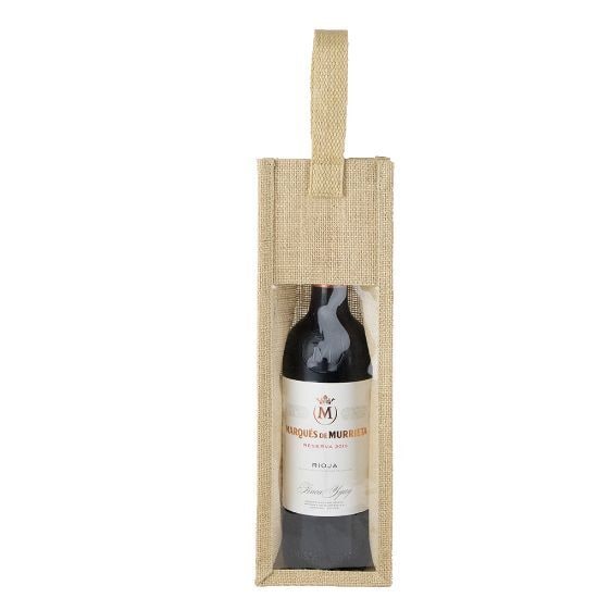 EgotierPro 37518 - Torba na wino z juty, okno, bawełniana rączka TASTE