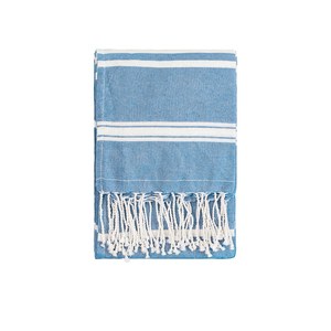 EgotierPro 39000 - Ręcznik Pareo Fouta 90x180cm, Bawełna/Poliester ZANZIBAR Niebieski