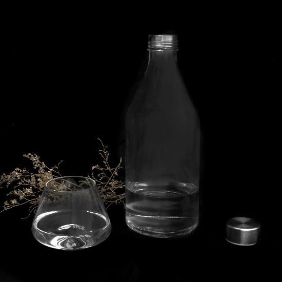 EgotierPro 39523 - Butelka szklana z korkiem ze stali nierdzewnej 1l MINERAL