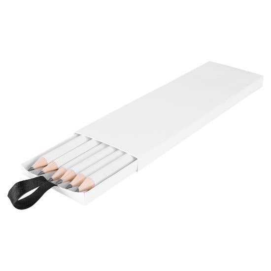 EgotierPro 50033 - Zestaw 6 białych ołówków w pudełku WRITER