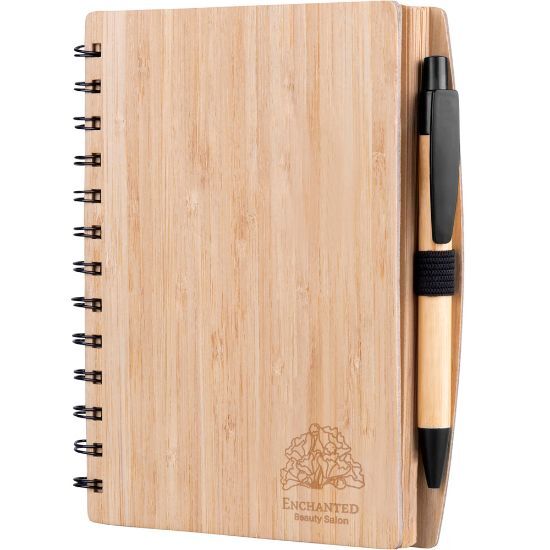 EgotierPro 50053 - Notatnik z okładką z bambusa i długopisem PANDA