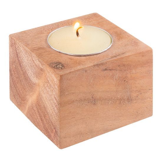 EgotierPro 52551 - Świecznik z drewna akacjowego + 10gr świeca SAMAY