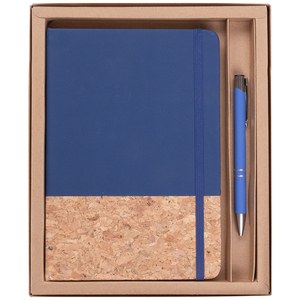 EgotierPro 53590 - Zestaw notes z korka i długopis z gumowym wykończeniem ECLIPSE Niebieski