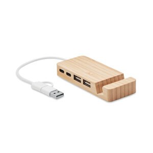 GiftRetail MO2144 - HUBSTAND 4-portowy bambusowy hub USB