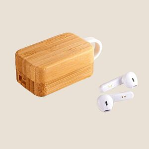 EgotierPro 50690 - Bezprzewodowe słuchawki Bluetooth 5.0 w bambusowym etui PLAY